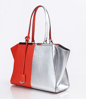 Fendi 3Jours Orange/Silver Cross Veins Leather Small Shopping Bag