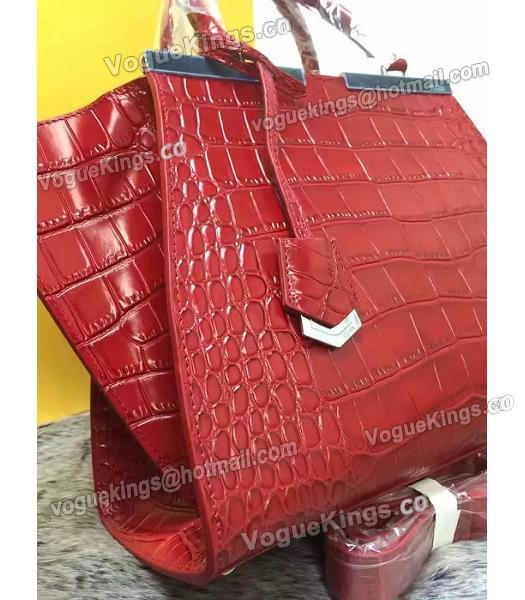 Fendi 3Jours Original Calfskin Leather Croc Veins Tote Bag Red-3