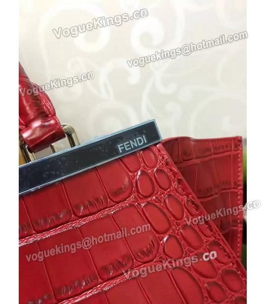 Fendi 3Jours Original Calfskin Leather Croc Veins Tote Bag Red-4