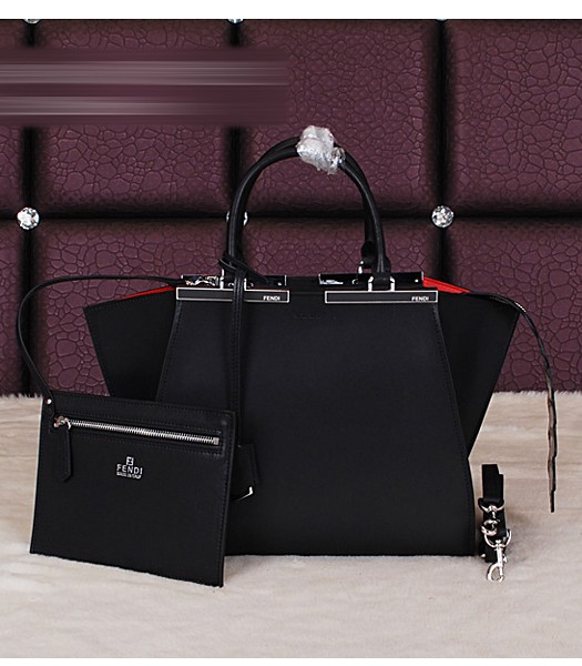 Fendi 3Jours Original Plain Veins Leather Shoulder Bag 8936 In Black