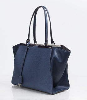 Fendi 3Jours Sapphire Blue Cross Veins Leather Small Shopping Bag