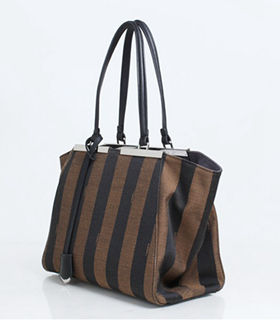 Fendi 3Jours Stripe Fabric With Black Leather Small Shopping Bag