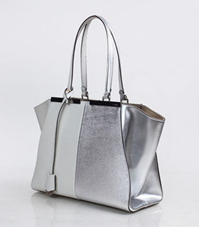Fendi 3Jours White/Silver Cross Veins Leather Small Shopping Bag