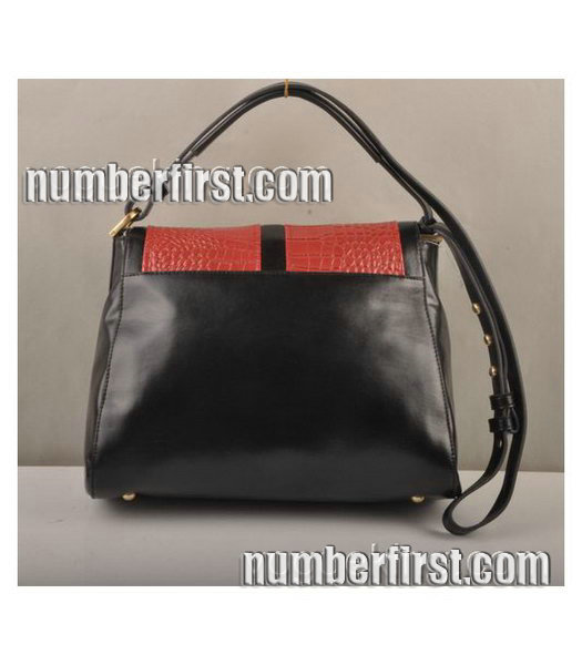 Fendi Anna Black Oil Leather with Red Croco Shoulder Bag-2
