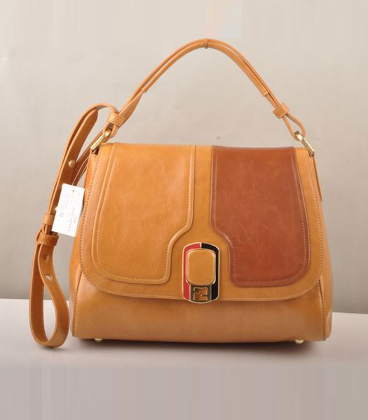 Fendi Anna Earth Yellow Oil Leather with Light Coffee Shoulder Bag