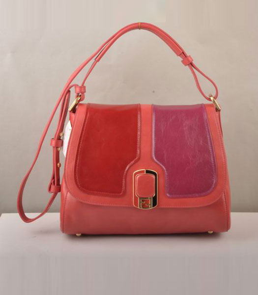 Fendi Anna Light Red Oil Leather with Red_Fuchsia Shoulder Bag