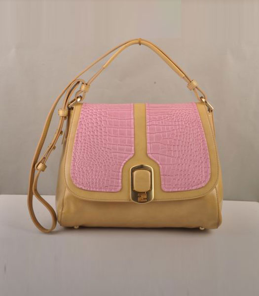 Fendi Anna Offwhite Oil Leather with Pink Croco Shoulder Bag