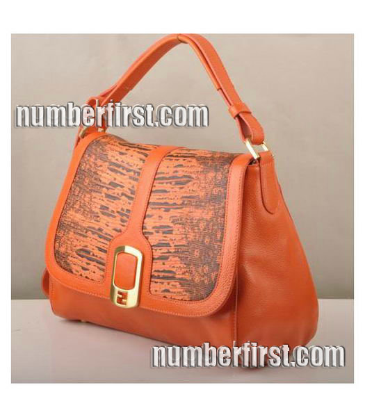 Fendi Anna Orange Lichee&Lizard Veins Leather Shoulder Bag-1