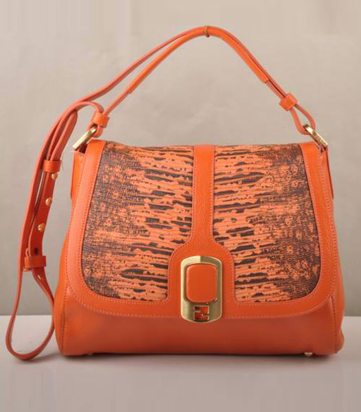 Fendi Anna Orange Lichee&Lizard Veins Leather Shoulder Bag