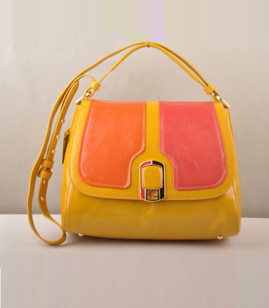Fendi Anna Yellow Oil Leather with Orange_Light Red Shoulder Bag