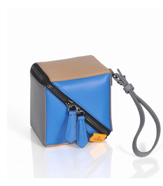Fendi Apricot/Grey/Blue Leather Magic Cube Handbag