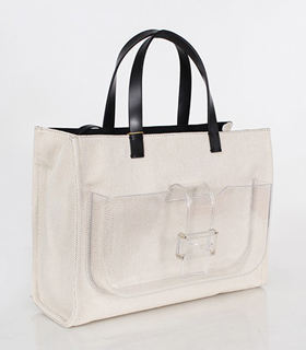 Fendi Apricot Linen With Leather Tote Bag