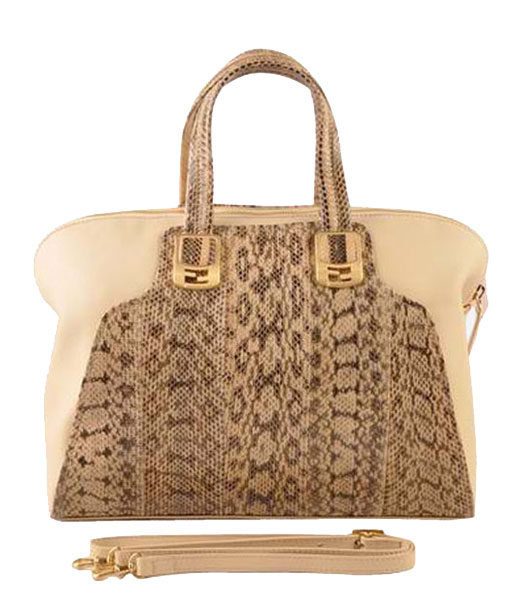 Fendi Apricot Snake Veins Leather With Offwhite Ferrari Leather Tote Bag