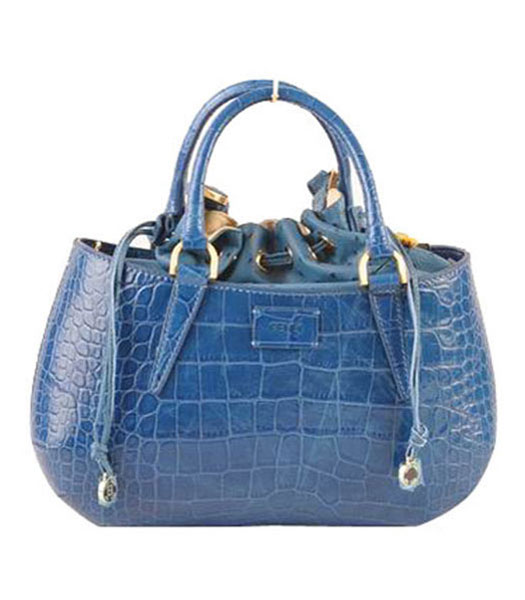 Fendi B Fab Croc Veins Leather Small Tote Bag Blue