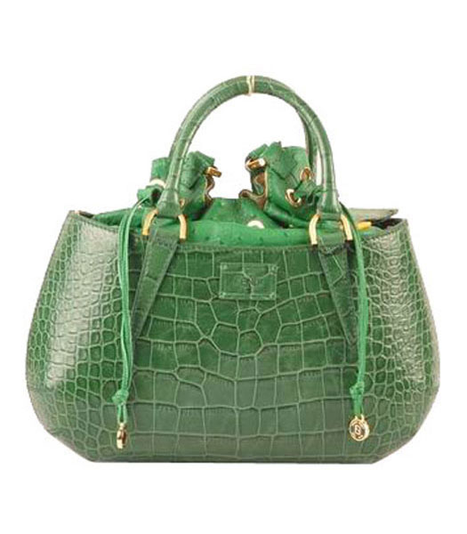 Fendi B Fab Croc Veins Leather Small Tote Bag Green