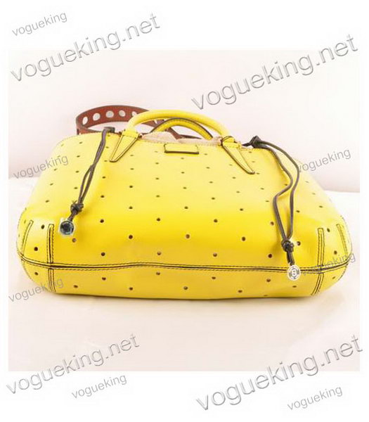 Fendi B Fab Perforated Ferrari Leather Large Tote Bag Lemon Yellow-3