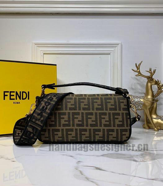 Fendi Baguette Roma Amor FF Fabric With Black Leather Medium Tote Shoulder Bag-2