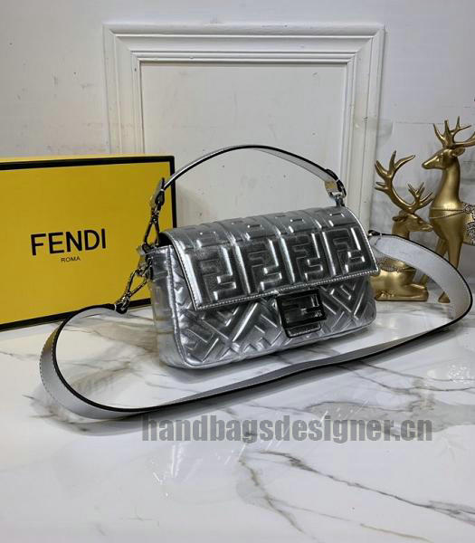 Fendi Baguette Roma Amor Silver Lambskin Leather Medium Tote Shoulder Bag-4