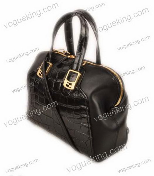 Fendi Black Croc Leather With Ferrari Leather Small Tote Bag-1