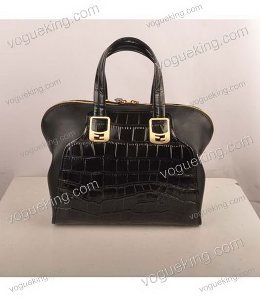 Fendi Black Croc Leather With Ferrari Leather Small Tote Bag-2