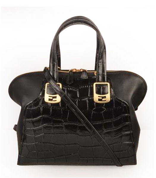 Fendi Black Croc Leather With Ferrari Leather Small Tote Bag
