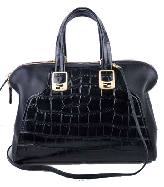 Fendi Black Croc Leather With Ferrari Leather Tote Bag