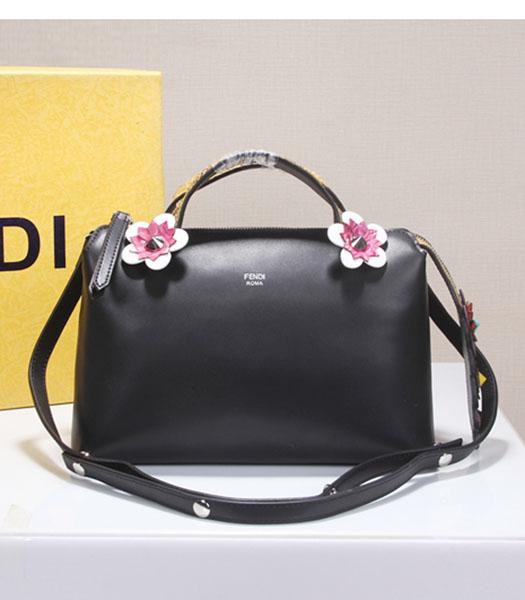 Fendi Black Leather Flowers Decorative Shoulder Bag