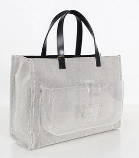 Fendi Black Linen With Leather Tote Bag
