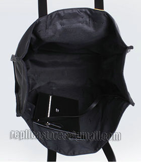 Fendi Black Original Fabric With Leather Shopping Bag Red Eye-3
