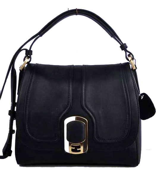 Fendi Black Original Leather Messenger Tote Bag