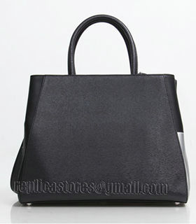 Fendi Black/Silver Cross Veins Leather Medium Tote Bag-1