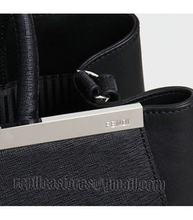 Fendi Black/Silver Cross Veins Leather Medium Tote Bag-3