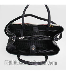 Fendi Black/Silver Cross Veins Leather Medium Tote Bag-4