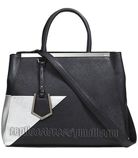 Fendi Black/Silver Cross Veins Leather Medium Tote Bag-5