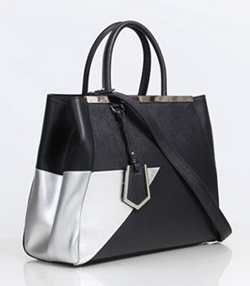 Fendi Black/Silver Cross Veins Leather Small Tote Bag