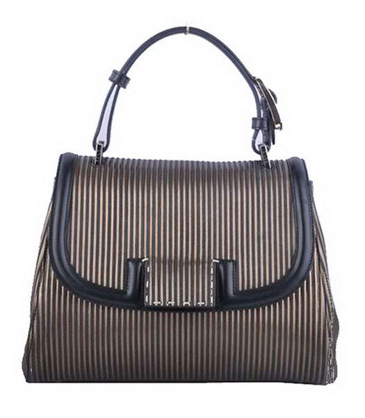 Fendi Black Stripe Leather Top Handle Bag