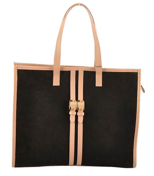 Fendi Black Suede Leather Large Shopping Bag