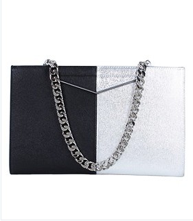 Fendi BlackSilver Cross Veins Leather Clutch Bag