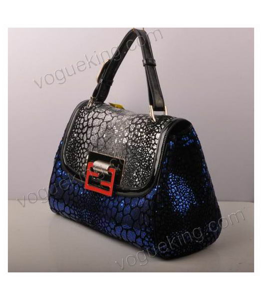 Fendi Blue Color Beads with Black Leather Satchel Bag-1