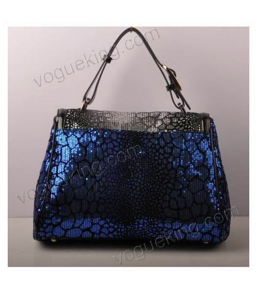Fendi Blue Color Beads with Black Leather Satchel Bag-2