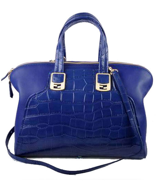 Fendi Blue Croc Leather With Ferrari Leather Tote Bag