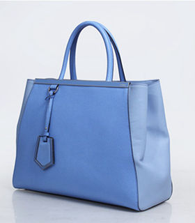Fendi Blue Cross Veins Leather Medium Tote Bag
