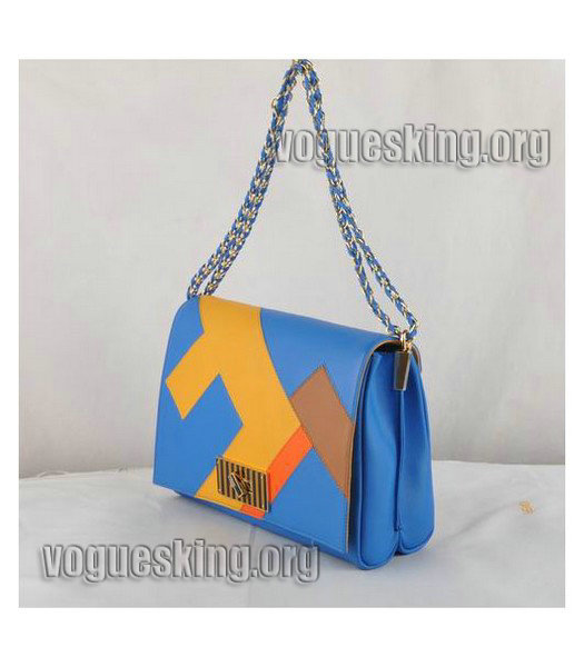 Fendi Blue/Orange Croc Veins Leather With Black Leather Small Handbag-1