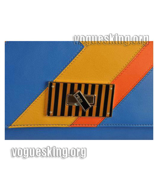 Fendi Blue/Orange Croc Veins Leather With Black Leather Small Handbag-4