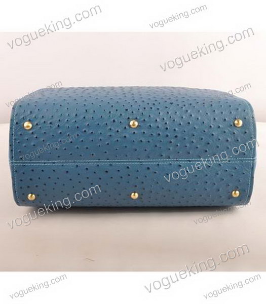 Fendi Blue Ostrich Veins Leather Tote Bag-3