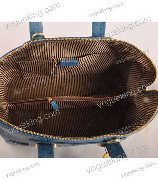 Fendi Blue Ostrich Veins Leather Tote Bag-6