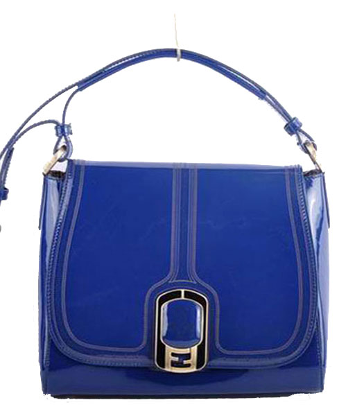 Fendi Blue Patent Leather Messenger Tote Bag