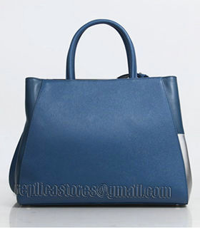 Fendi Blue/Silver Cross Veins Leather Medium Tote Bag-2-1