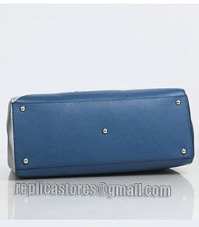 Fendi Blue/Silver Cross Veins Leather Medium Tote Bag-2-2