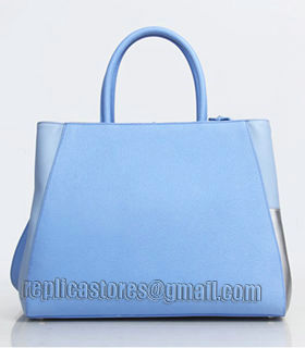 Fendi Blue/Silver Cross Veins Leather Medium Tote Bag-1